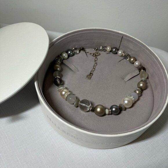 Hillberg  Berk STATEMENT NECKLACE natural stonesSwarovski PEARLS  crystals - Picture 4 of 9